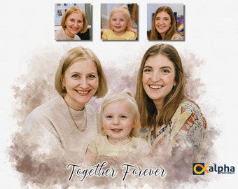 Custom Family Portrait - Mother’s Day Gift, Mom & Daughter Painting, Personalized Artwork from Photo, Gift for Wife or Nana, grandma gift