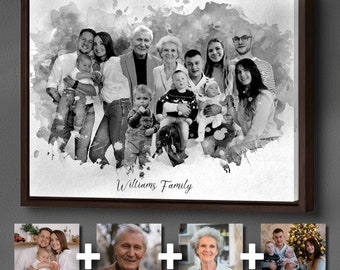 Customized Birthday Gift for Grandparents, Merge Multiple Images into Charcoal Pencil Drawing Custom Sketch Portrait from Picture painting,