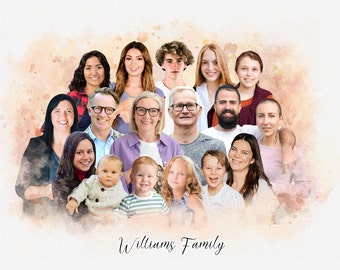 Custom Family Portrait Gift from Multiple Photos, Gift for Parents, Combine Photos, Grandparents birthday gift, Fathers day Gift for dad