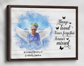 Personalized Memorial Christmas Gift with Angel Wings and Halo, Custom in Loving Memory Gift, Grandma Memorial Keepsake print on Canvas