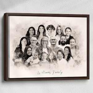 Custom Sketch Family Portrait from Photo, Black and White Watercolor Portrait, Personalized Painting Mothers Day Gift, Fathers Day Gift