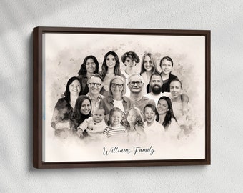 Custom Sketch Family Portrait from Photo, Black and White Watercolor Portrait, Personalized Painting Mothers Day Gift, Fathers Day Gift