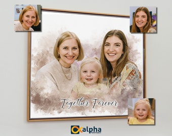 Custom Watercolor Painting Canvas Gift for Mother's Day, Personalized Portrait mothers gift, Family Gift, Drawing Gift for Grandmother