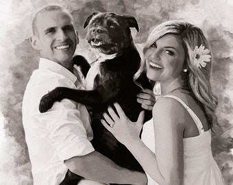 Custom Couple Portrait with Dog Christmas Gift on Canvas Personalized Watercolor Painting for Couples and Pet Unique Holiday Gift from Photo