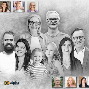 Custom Charcoal Pencil Family Portrait Gift, Personalized Family Photo merge on Canvas, Black and White pictures combine Sketch on Canvas,