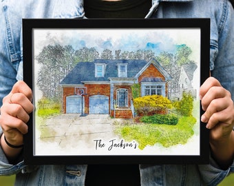 Personalized Watercolor House Portrait From Photo, Our First Home Sign Gift, Custom Watercolor Painting From Picture, Homeowners Gift