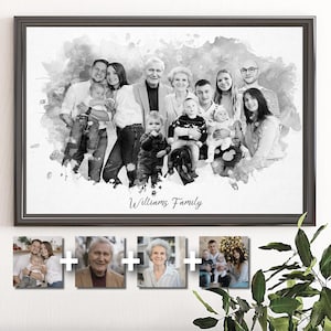 Benutzerdefiniertes Schwarzweiß-Familienportrait - Trauer Leinwand für Verstorbene, Geschenk für Eltern, Vatertagsgeschenk