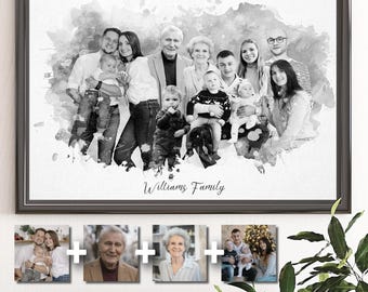 Black & White Custom Family Portrait - Memorial Canvas Print, Add Deceased Loved One, Personalized Gift for Parents, Father’s Day Gift
