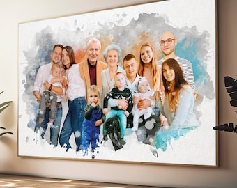 Custom Grandparents Gift, Personalized Watercolor Portrait from Photos, Add Loved One grandpa Paint