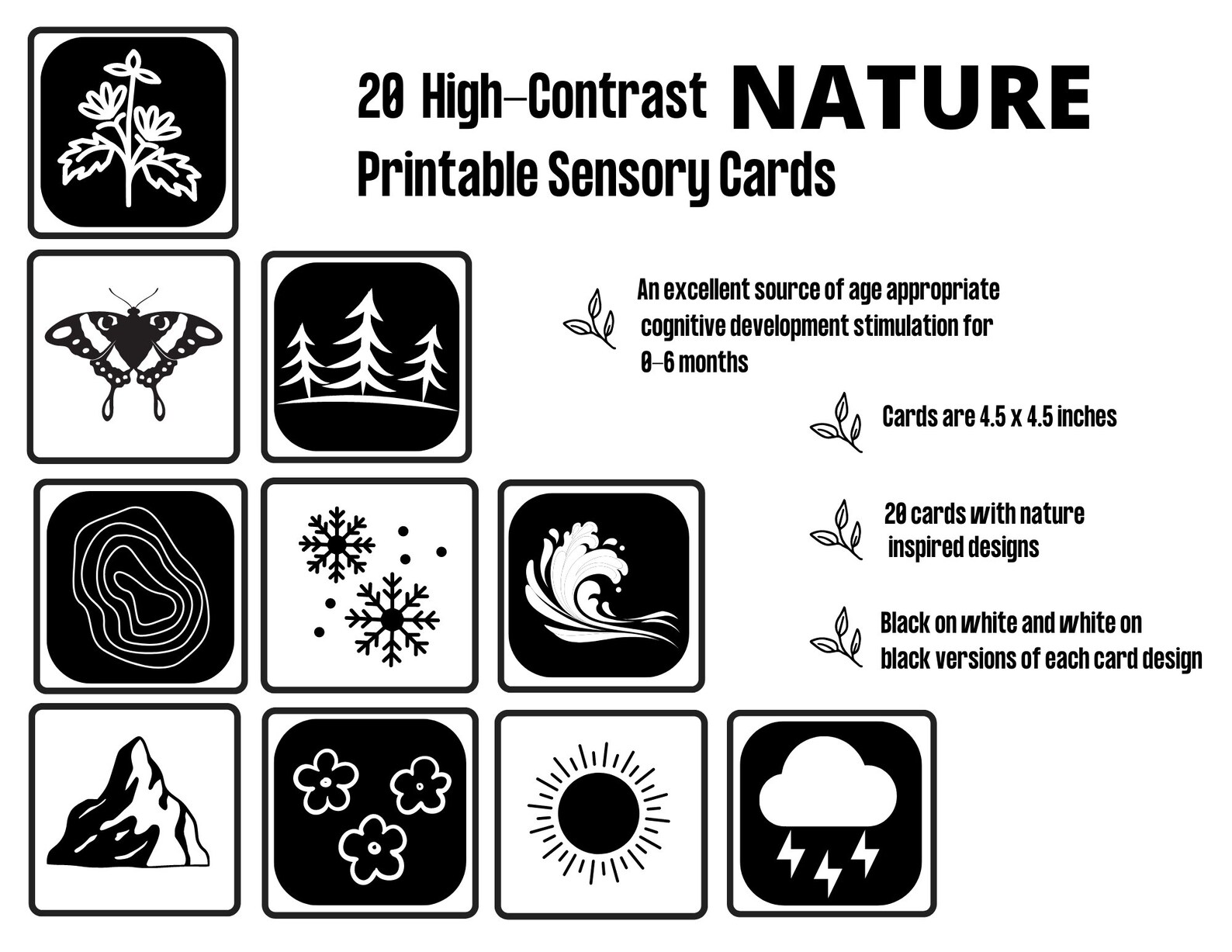 20 Printable NATURE High-contrast Black and White Cards - Etsy