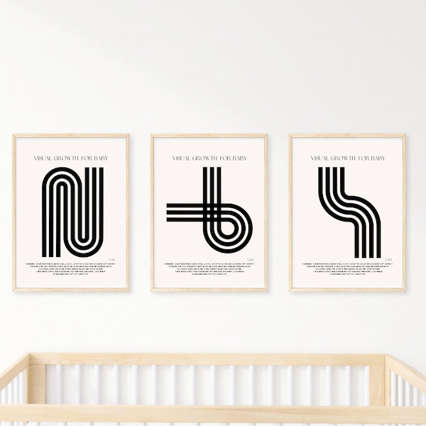 Curvy Line Nursery Wall Hanging Print - Nursery Room Decor - High Contrast Black and White - Digital Download