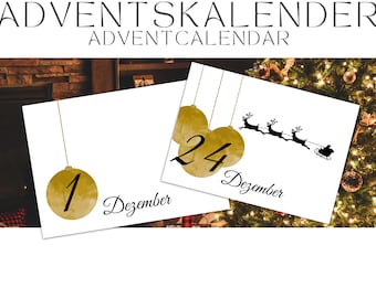 Adventskalender Karten, Adventskalender Gold, Adventskalender selber beschriften, persönlicher Adventskalender