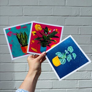 Tarjetas de felicitación con plantas de interior