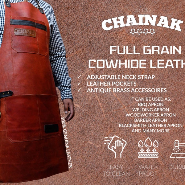 Handcrafted Genuine Brown Leather Apron - Durable and Stylish Workwear for BBQ, Chefs, Artists, Craftsmen, Barber and DIY Enthusiasts