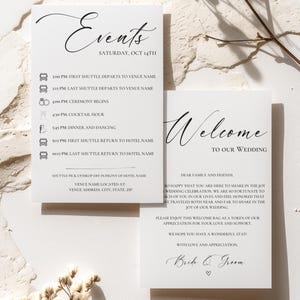 Itinerarios personalizados para bodas de destino, impresos y enviados, cronograma de eventos personalizado y carta de bienvenida, fin de semana de boda de destino