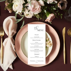 Plantilla de menú de boda, menú de boda minimalista, menú de boda moderno, menú editable, tarjeta de menú de mesa de boda, menú alto, descarga INSTANTÁNEA
