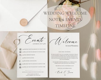 Welcome Letter & Events Timeline, Minimalist Wedding, Itinerary Cards for Wedding Hotel Welcome Bag, Destination Wedding Weekend, 5x7