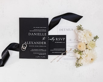 Minimalist Black and White Wedding Invitation Suite with QR Code (INSTANT CANVA Download)
