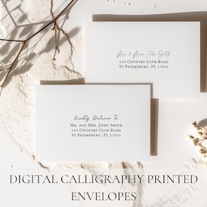 Umschlagadressierung für Hochzeiten und Veranstaltungen, individuell gedruckte digitale Kalligraphie, Umschlagadressierung, 95lb A7-Papier