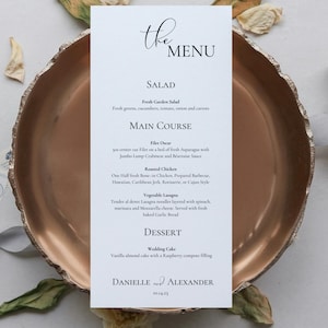 Wedding Menu Template, Minimalist Wedding Menu, Modern Wedding Menu, Editable Menu, Wedding Table Menu Card, Tall Menu, INSTANT Download