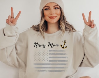 Personalized Navy Mom/Wife Crewneck Sweatshirt, Military Mom Army Pullover, Gift for Mom, Proud Navy Mom Gifts, Gift for Wife, Gift for Her.