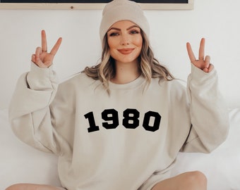 1980 Sweatshirt and Hoodie, 1980 Birth Year Number Shirt, 43rd Birthday Sweatshirt, Birthday Gift for Women, Birthday Sweatshirt and Hoodie
