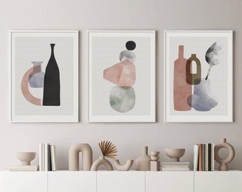 Abstract shapes - Neutral Abstract  - living room Art - Art set of 3 - Abstract - Geometric  - Minimal Art - Art Prints - Prints