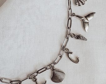 Custom Charm Necklace, Build Your Own Charm Jewelry, Silver Stainless Steel