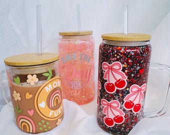 Personalized Glitter Tumbler | Custom Glass Mug | Snow Globe Cup