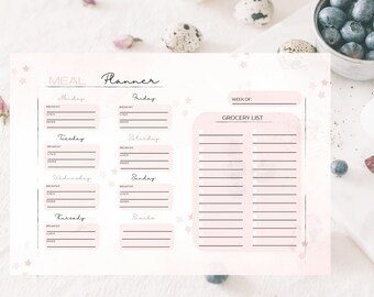 Weekly Meal Planner Printable | Grocery List | Meal Planner Template | Meal prep | Instant Download | Size A4 | PDF | SIZE A5 | Digital