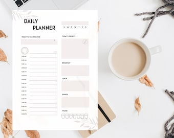 Daily Planner Printable | Schedule | Today's Priority | Minimal | Productivity Planner | Meals | Instant Download | Size A4 | PDF | SIZE A5