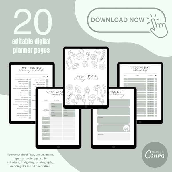 The ultimate wedding planner template - printable & editable in canva.