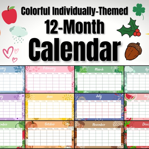 12 Months Calendar - Etsy