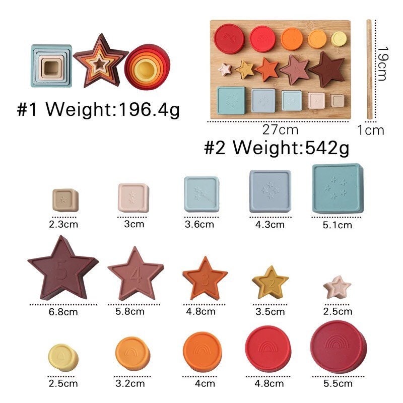 Silicone Stackable Sensory Shapes Educational Toy Montessori Learning ...