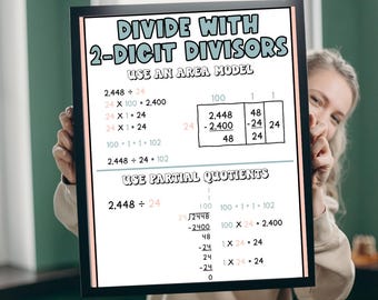 Wykres kotwicowy do dzielenia przez dzielniki dwucyfrowe: plakat matematyczny dla klasy 6 (wydruk cyfrowy)