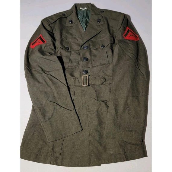 Vintage 70s USMC Alphas Green Military Dress Uniform Jacket Lance