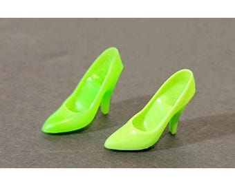 Vintage Barbie Doll Neon Green Heel Shoes, Pointed Toe