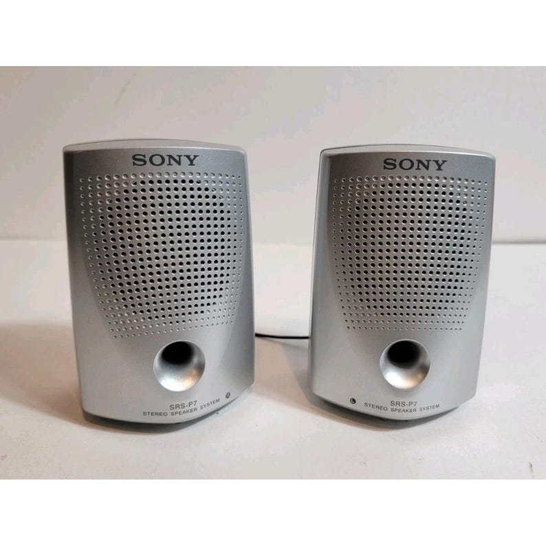 Sony Cd Cassette SRS-P7 Stereo Speakers System Wired Gray Mini Walkman Works image 1