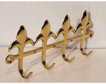 Soporte para llaves de latón macizo brillante con 4 ganchos, perchero para albornoces y toallas de baño.