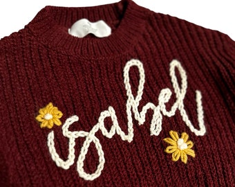Personalized Hand Embroidered Knit Sweater - Flowers