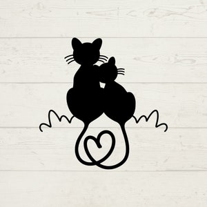 Greeting card of two cats with heart shaped tails ~ Clip Art #103033879