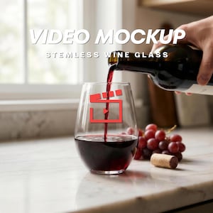 Vídeo de demonstração de taça de vinho sem haste | Taça transparente de 350ml (11,75oz) para servir vinho tinto | Anúncio de carrinho de bar para casamento/despedida de solteira | Adicione seu design (JPG + MP4)