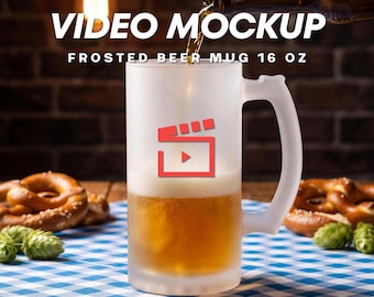 Beer Mug Video Mockup | Frosted Glass Stein 16 oz | Beer Lover Pour Scene | Add Your Design (JPG + MP4)
