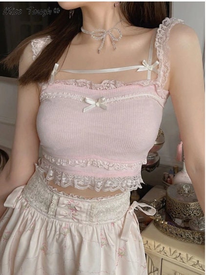Pink Japanese Kawaii Lolita Crop Top Korean Style Sweet Tank - Etsy Canada