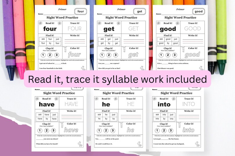 Dolch Sight Words Worksheets Prek First Grade Primer Words Etsy
