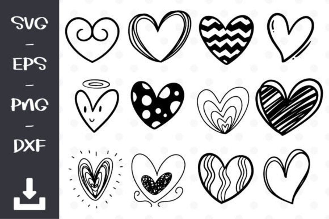 Doodle Heart Svg Bundle, PNG, DXF, and Eps Sublimation Cut File ...
