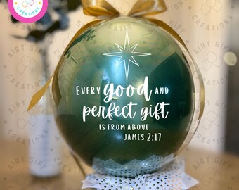 Every Good and Perfect Gift Comes From Above, Christmas Gender Reveal Balloon, Perfect indoor gender reveal party balloon, NO MESS