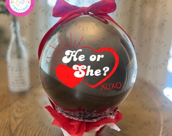 Valentine Gender Reveal Balloon, Perfect indoor gender reveal party balloon, NO MESS, He or She?