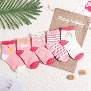 5 pairs of high quality cotton baby socks, custom baby socks, personalized baby socks, custom socks, pink girl socks