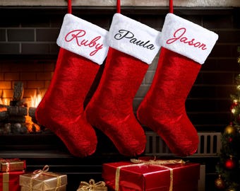 2024 Red Plush Christmas Stocking,Personalized Red Velvet Christmas Stockings,Personalized Xmas Stocking with Name,  Family Stocking